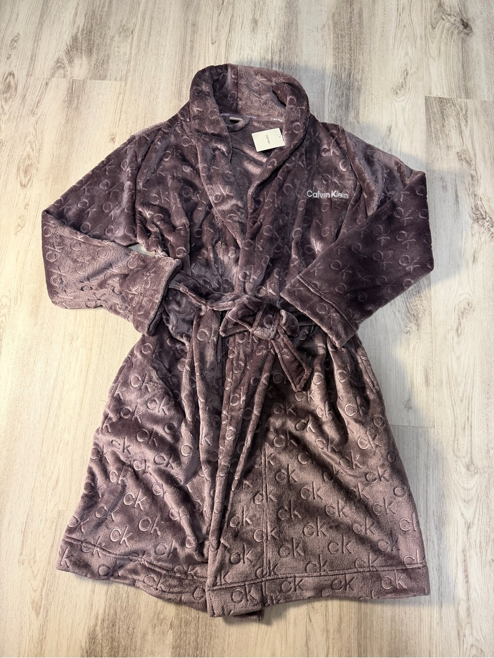 Calvin Klein Allover Logo Robe Plush Robe Brown